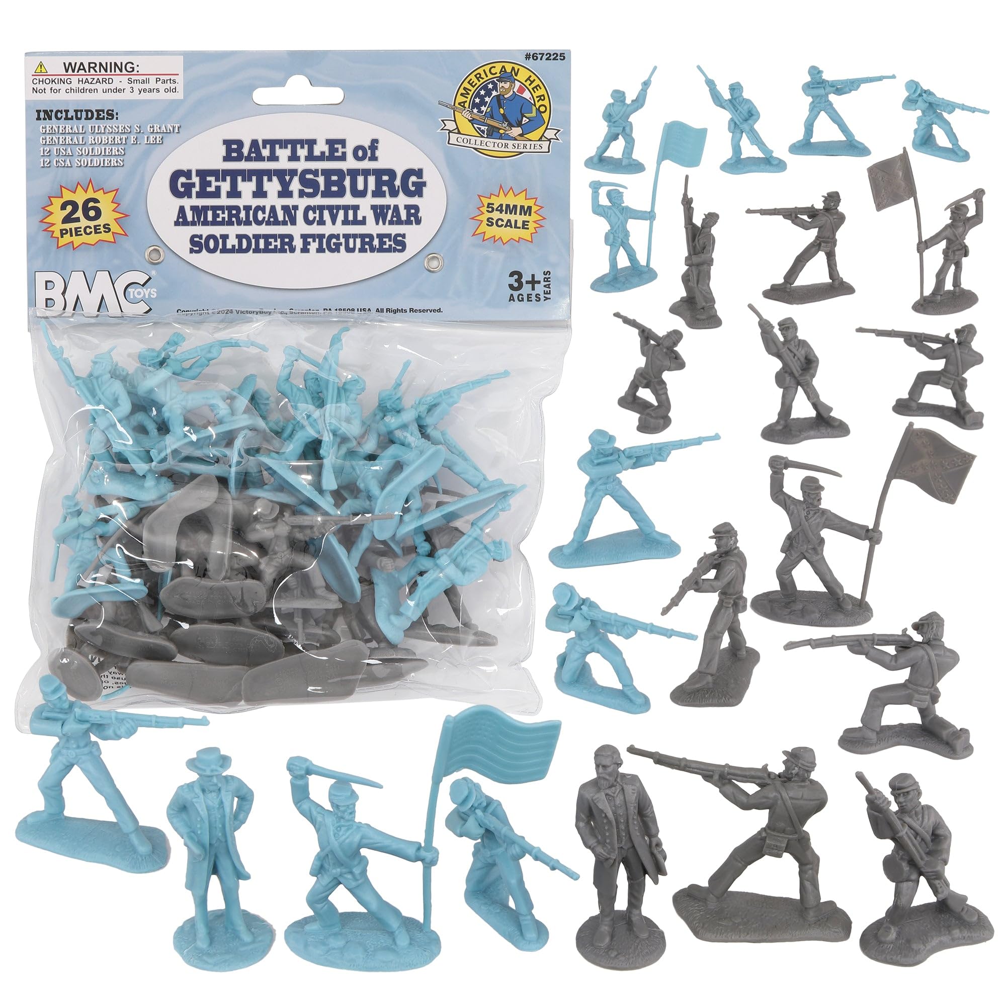 BMC Toys Civil War Plastic Army Men - 26pc Battle of Gettysburg Soldier Figures