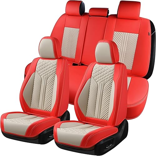 Miniatura 54 de Coverado Juego completo de fundas de asiento, fundas de asiento de piel sintética transpirable de 5 asientos para automóviles, funda de asiento
