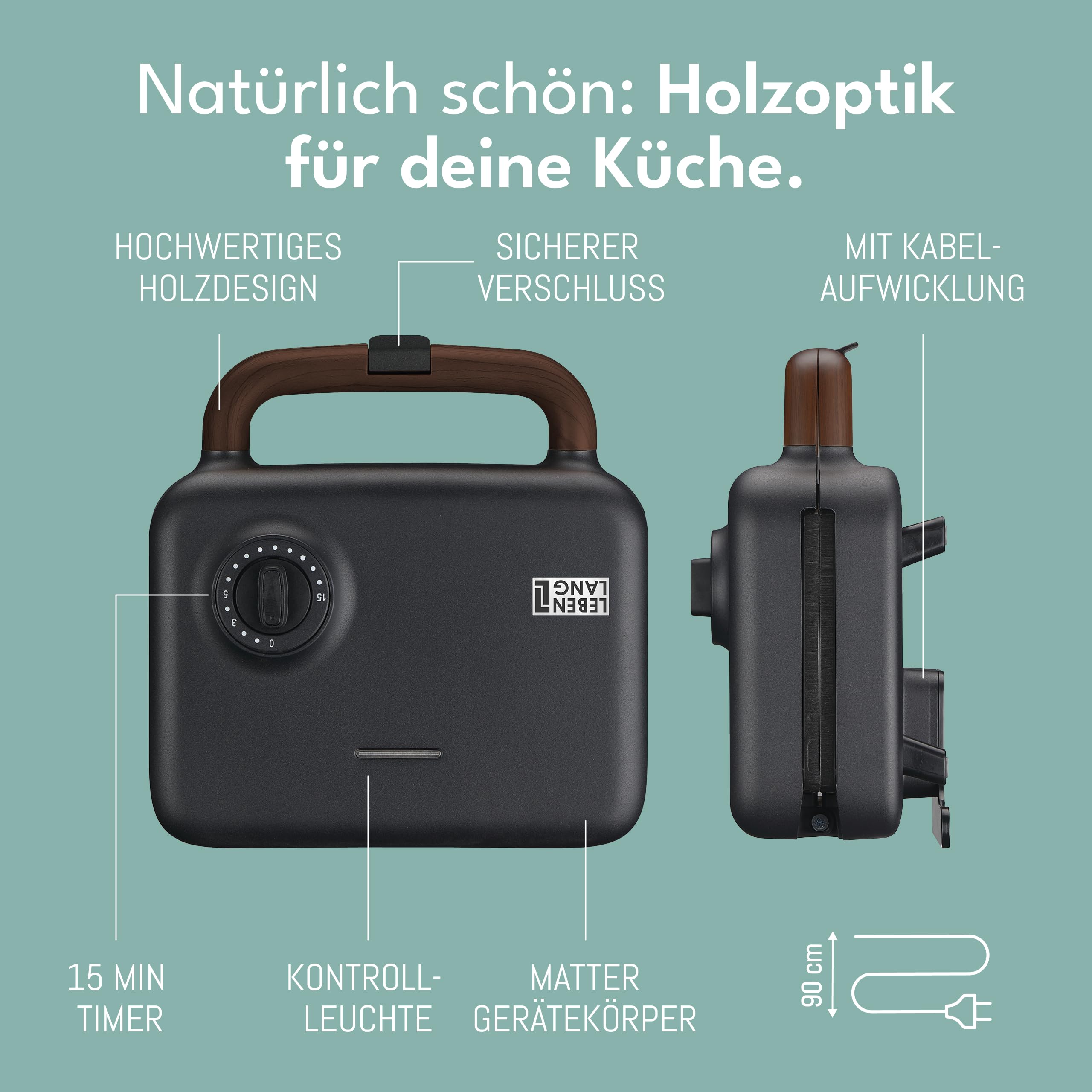 LEBENLANG Sandwichmaker 3 in 1 750W z 3 Einsätzen für Grill, Sandwich & Waffeln