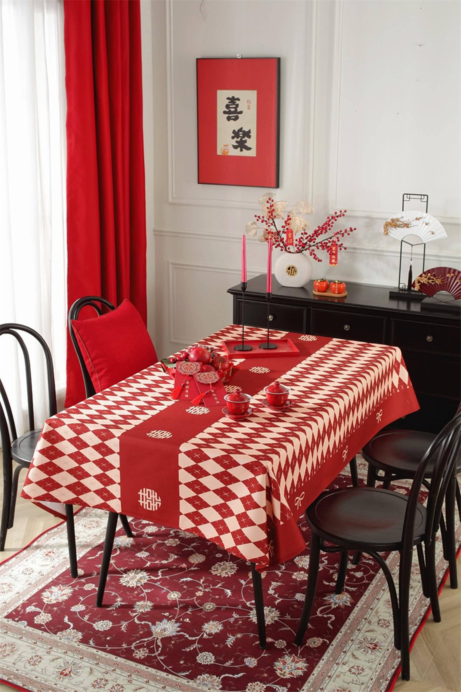 Tovaglie Antimacchia Rettangolari, Tovaglie 135 x 160 cm Reticolo del rombo in Poliestere Tovaglia per Casa e Cucina, Tovaglia Elegante per PicnicRossoStile 2