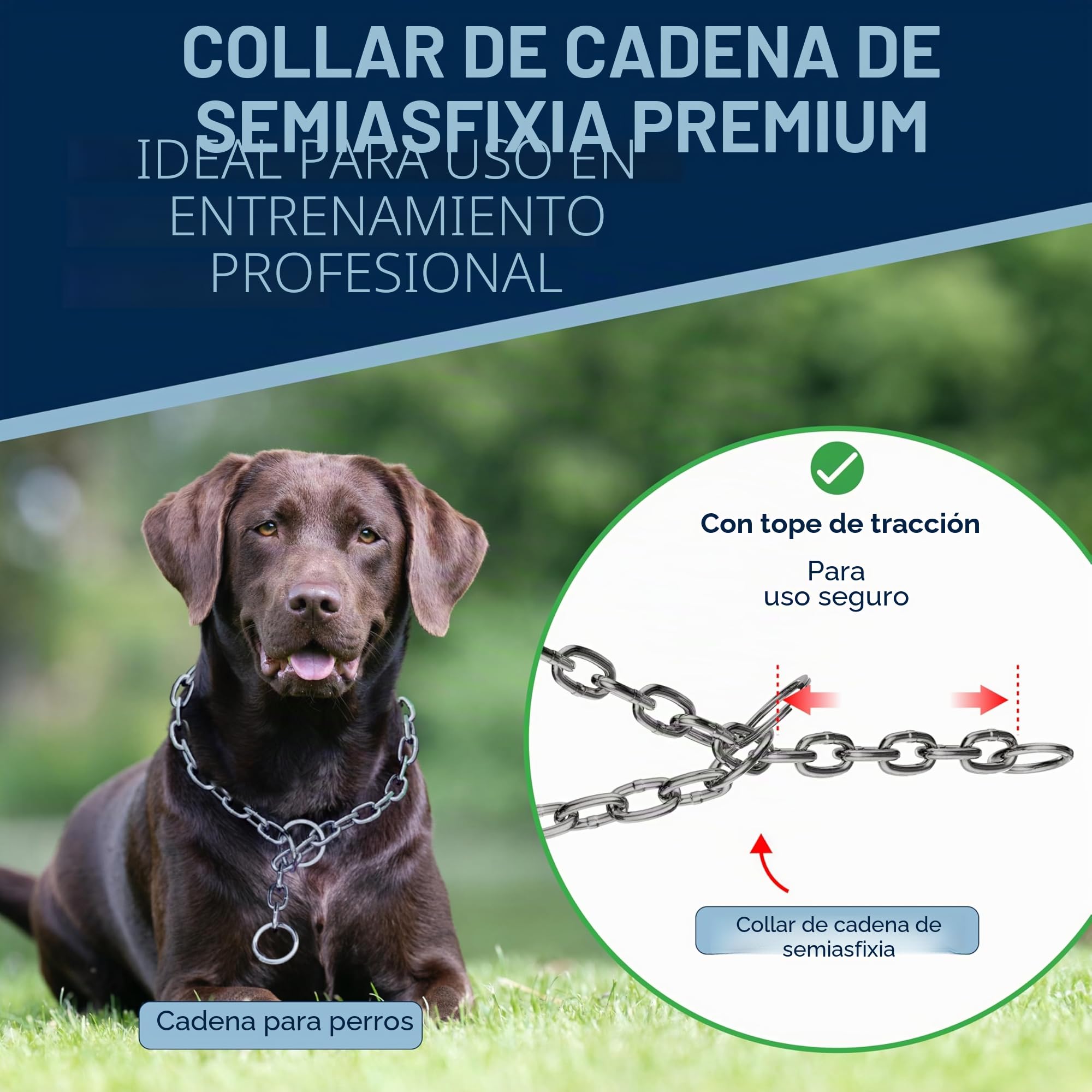Collar de Cadena para Perro de Acero Inoxidable con limitador de Ajuste – eslabones Largos – 6 mm x 78 cm