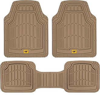 Cat® ToughRide Heavy-Duty 3 Piece Rubber All Season Floor Mats for Car Truck Van SUV, Beige - Premium Trim to Fit Car Floor Mat, All Weather Deep Dish Automotive Floor Mats, Total Dirt Protection