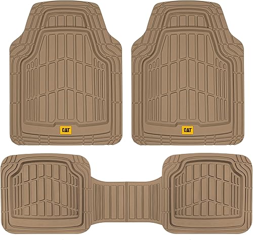Cat ToughRide - Tapetes de goma resistentes de 3 piezas para todo el año, para automóvil, camión, camioneta, SUV, beige, ribete prémium para