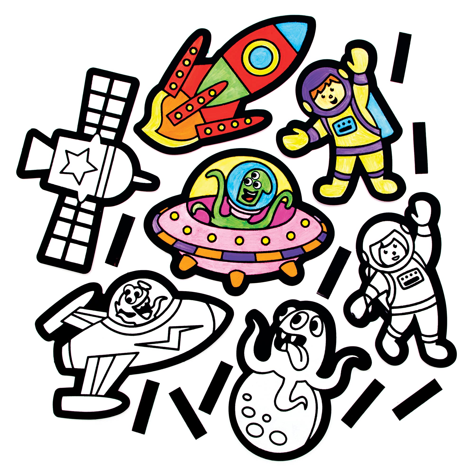 Baker Ross FE680 Solar System Colour In Magnets - Pack of 15, Make Your Own Magnets for Children to Decorate and Display, Creative Activities for Kids,Black