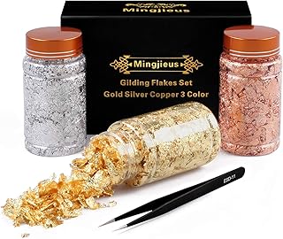 Gilding Flakes Set,Gold Foil Flakes for Resin,3 Bottles Metallic Foil Fl...
