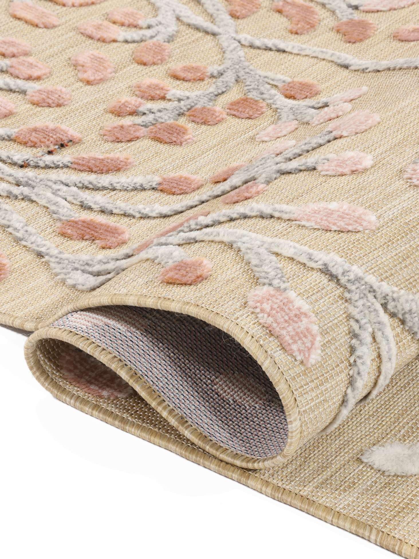 RugVista Garden, Tapis intérieur et extérieur, Modernes, 100 x 160 cm, Rectangulaire, Poil Moyen, Cuisine, Porch, Lavage à la Main Seulement, Résistant aux UV, Beige/Rose