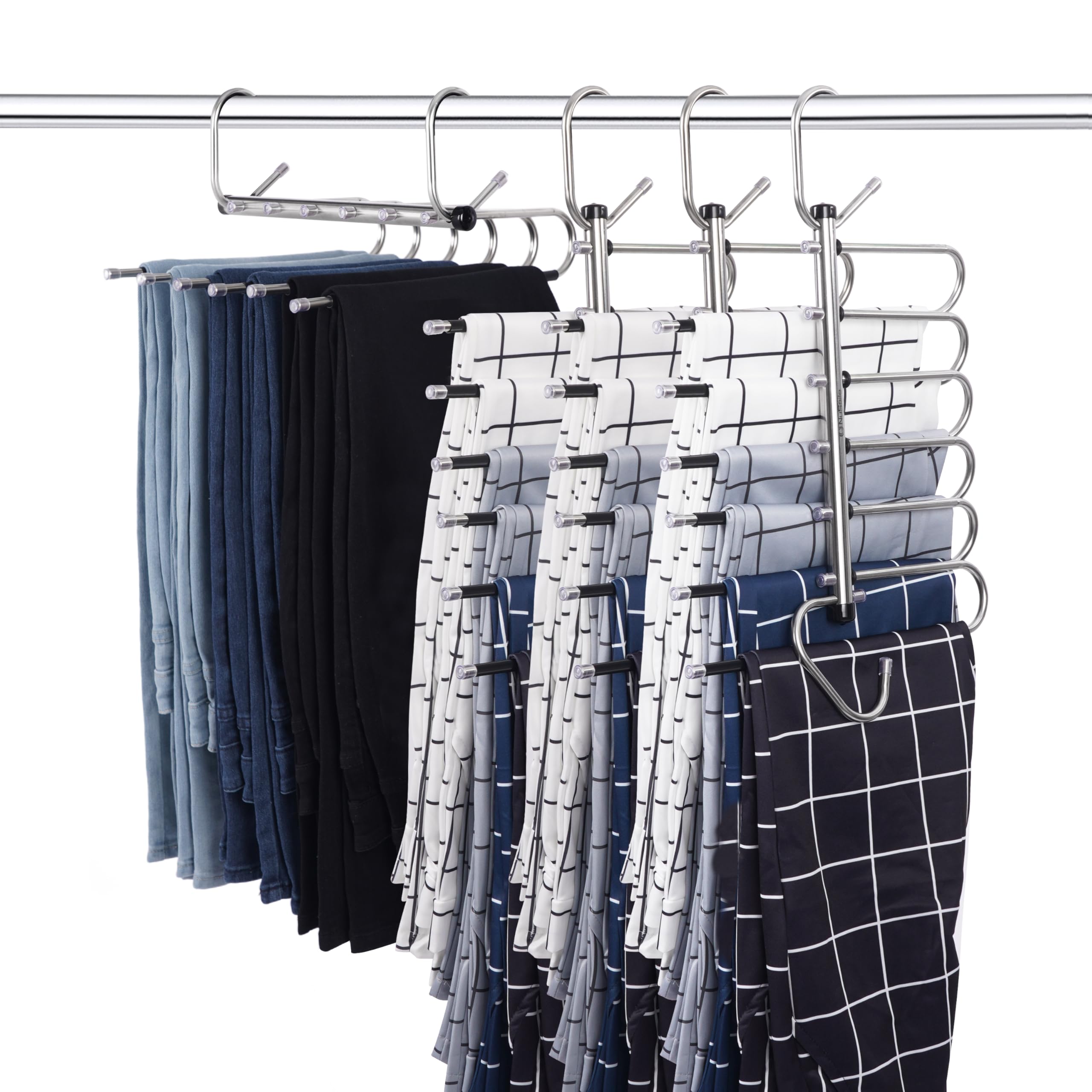Magische Kleiderbügel für Jeans mit 6 Ebenen, platzsparende Hosenbügel, mehrere Kleiderbügel in einem für Leggings, Hosen und Schals, rutschfeste Hosenbügel aus Edelstahl für