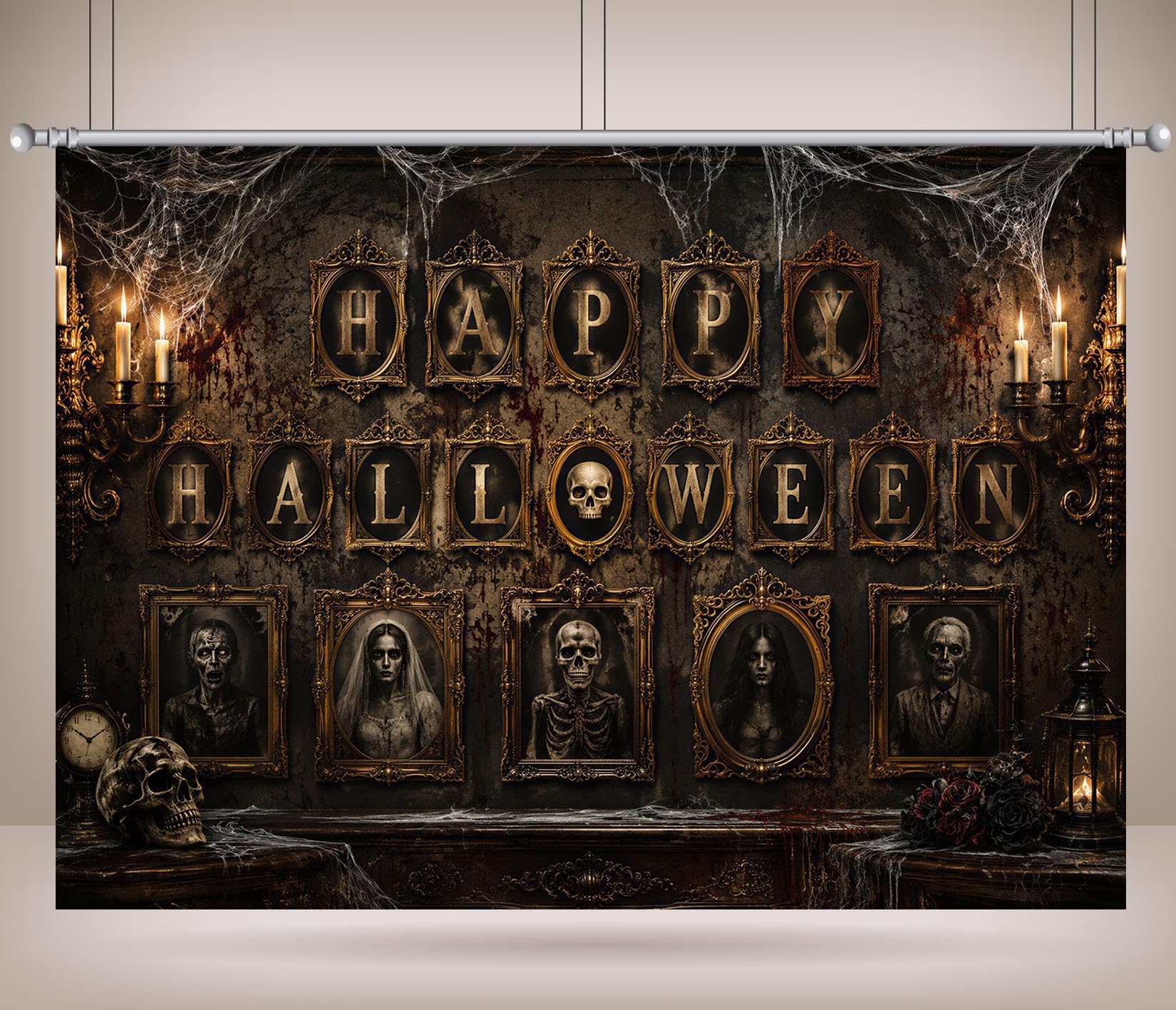 10x6.5FT (3x2m) Galleria Teschi Happy Halloween Sfondo Fotografico