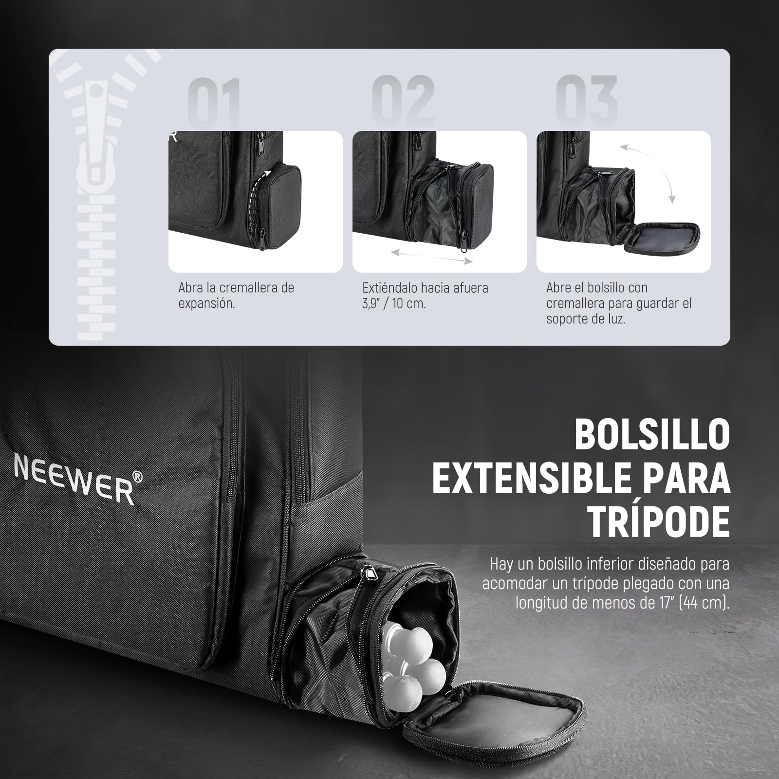 NEEWER Bolsa de viaje portátil compatible con mini plato y accesorios Starlink, funda protectora ligera para transporte al aire libre con sección separada para trípode plegado, soporte de luz de hasta