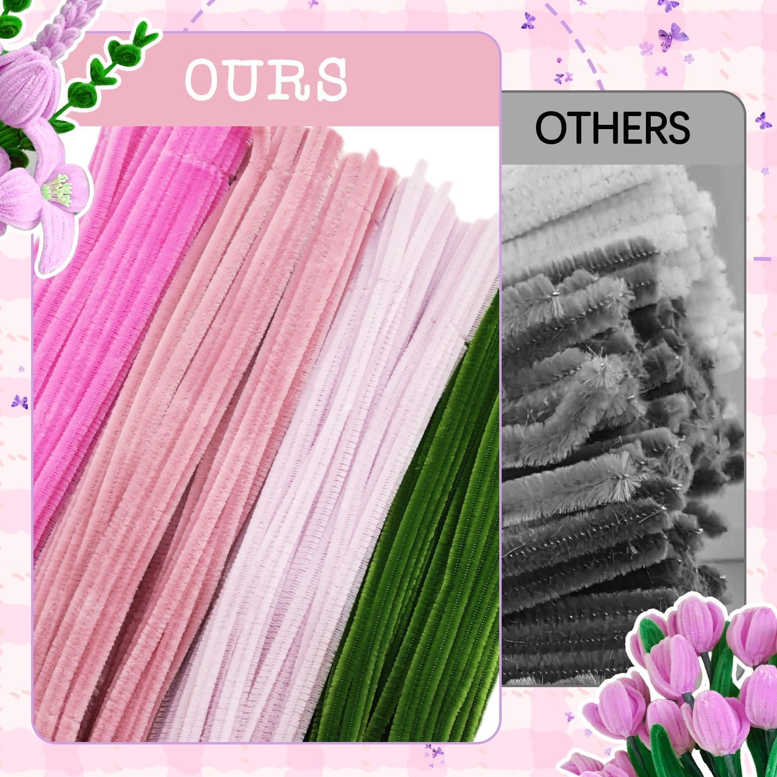 400 szt. Drut szenilowy Wypoczynek Kreatywny Pręt Gąsienicowy-różowy | Kwiaty Cure Rura Gąsienice DIY Cleaners Flower Cukierka do rur dla Diy Craft