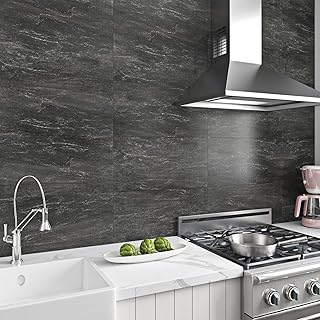 Livelynine Dark Peel and Stick Tile 16pcs 24x12 Carbon Slate Wall Panel ...