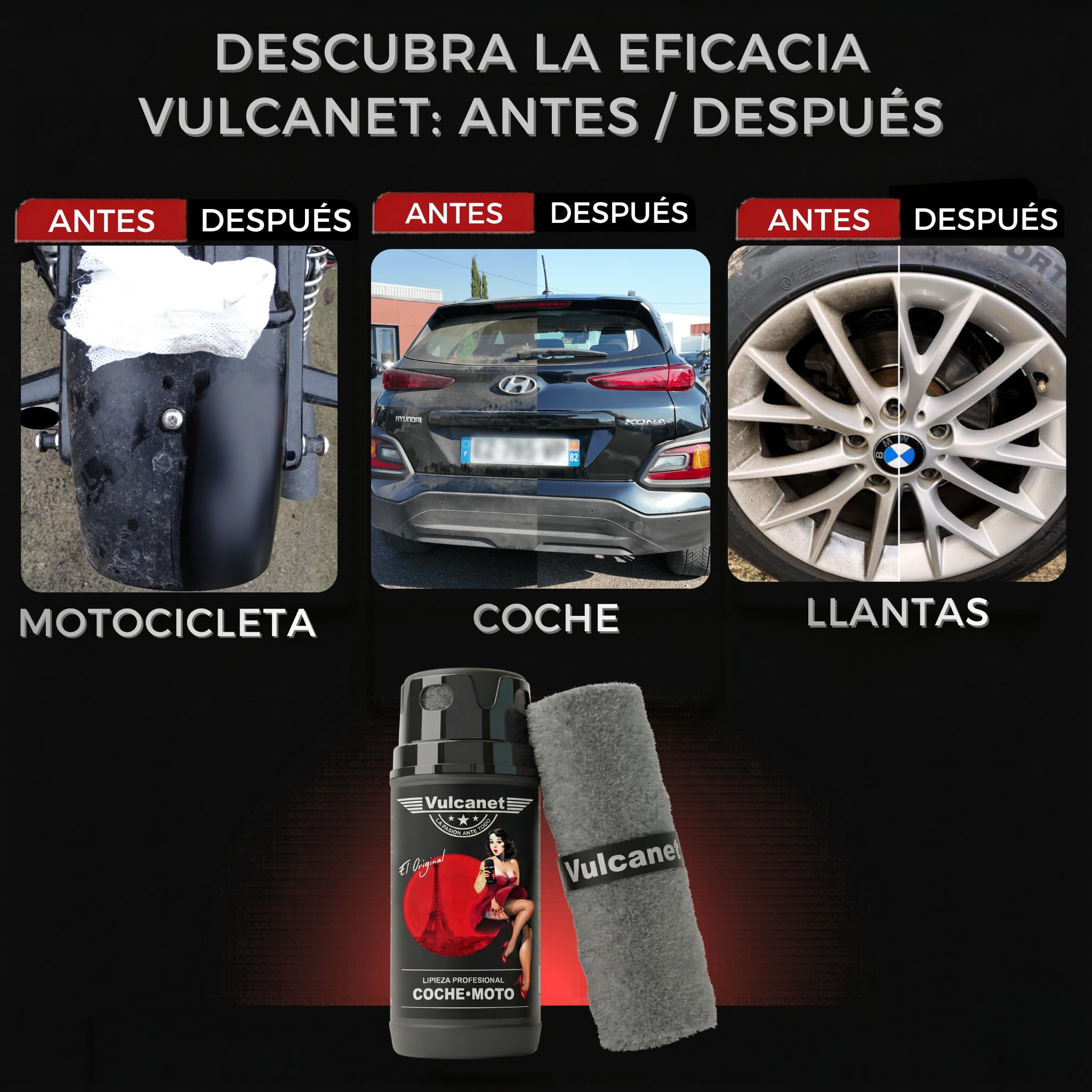 Vulcanet - Toallitas de limpieza, sin agua, para motocicleta y coche (80 unidades)