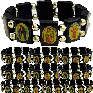 12 PCS Saint Bracelets Baptism Favors Christen Give Away Memorial Gift Unisex wooden bracelet multiple saints Virgins