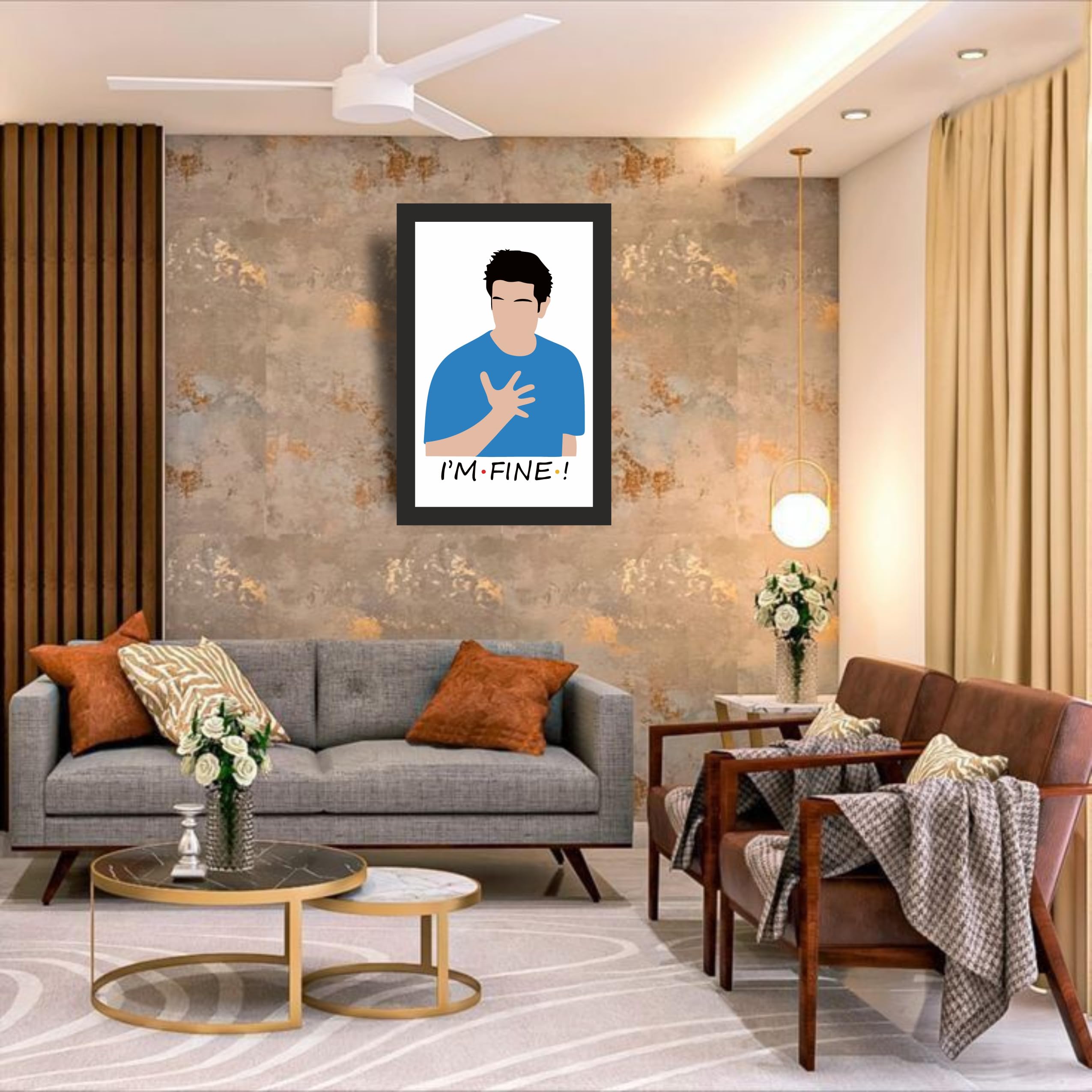 Friends Ross I'm Fine Quote Photo Frame A4 Black Wall Art