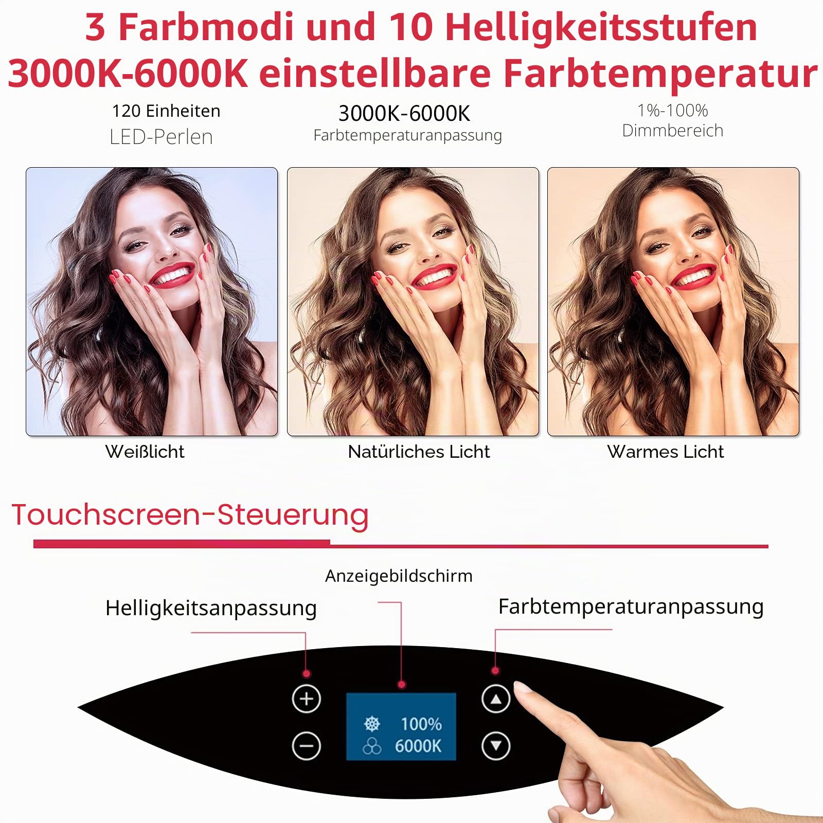 LED-Ringlicht mit Stativständer, Ringlicht, 48,3 cm, LCD-Display, Touchscreen, dimmbares Licht für Make-up, Studio, Porträt, Vlog, Videoaufnahmen, mit Tragetasche und Fernbedienung, CRI>97