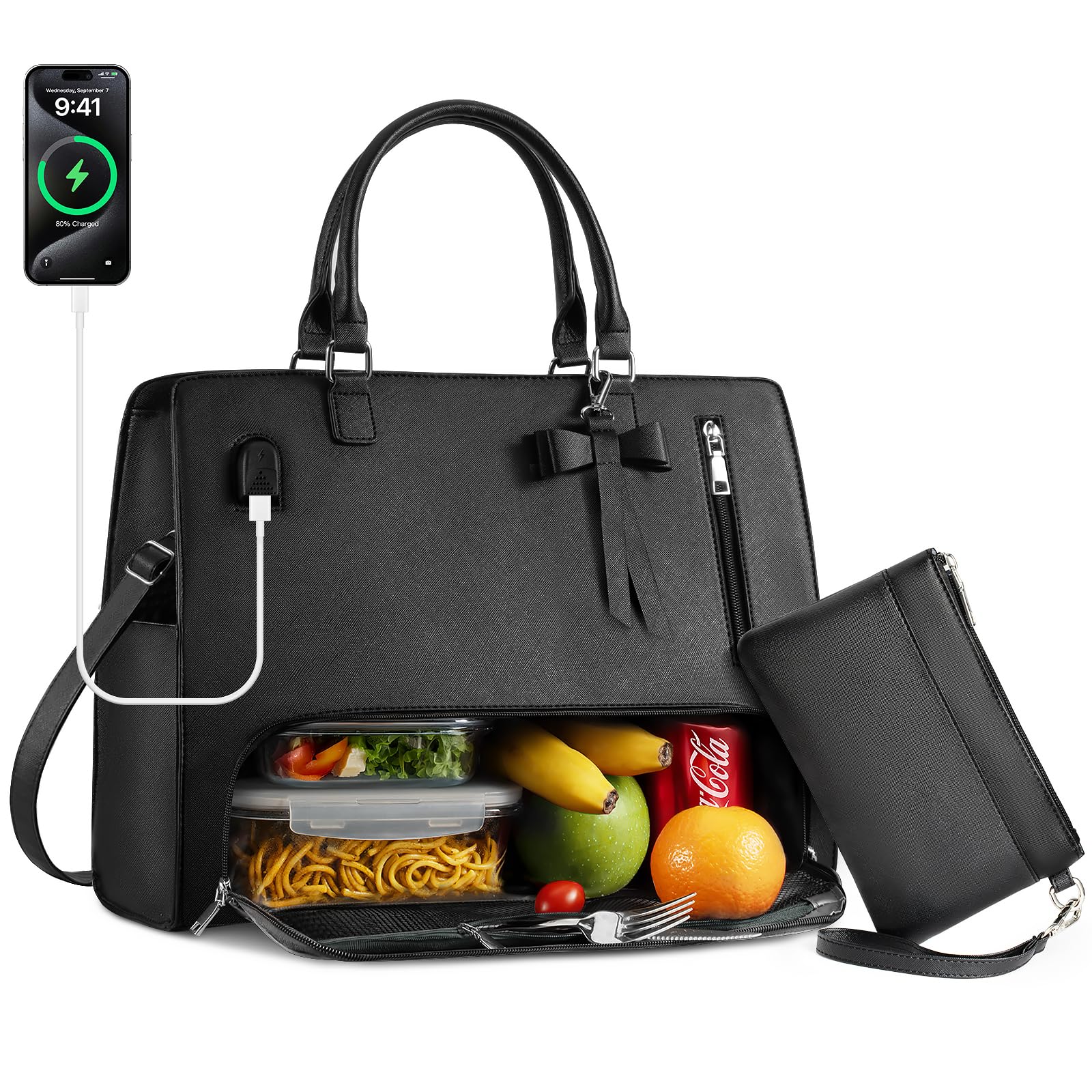 Lunch Tote Bag for Women in Laptop Work Bag with Lunch Insulated  Compartment and Purse Combo Waterproof PU Leather Inch Computer  Crossbody