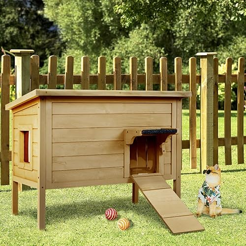 Ivy&Lane Outdoor-Cat-House Refugio aislado para gatos Resistente a la intemperie para invierno Espuma y madera Grande para múltiples gatos