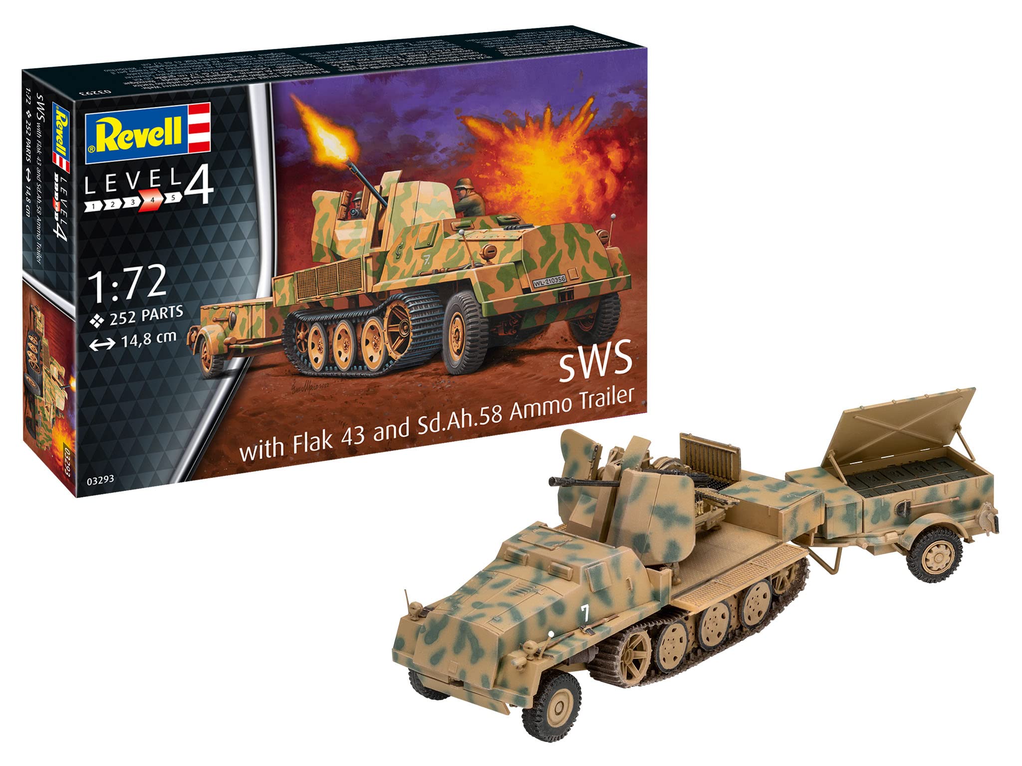 Revell 03293 sWS with Flak43 and Sd.Ah58 Ammo Trailer 1:72 Scale Unbuilt/Unpainted Plastic Model Kit, 65 x 110 x 65 mm