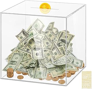 Piggy Bank for Adults Kids,Vcertcpl Acrylic Clear Piggy Bank Coin Bank Money Saving Jar with 3L Capacity, Unopenable Change Jar, Must Break to Open, Bank for All US Coins and Bills (12 * 12CM, Clear)