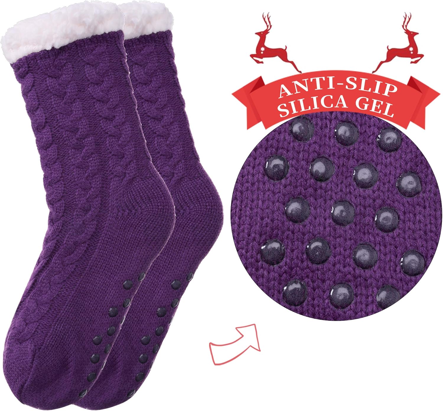 SDBING Women's Winter Super Soft Warm Cozy Fleece Lined Fuzzy Slipper Socks with Grippers - Image 2