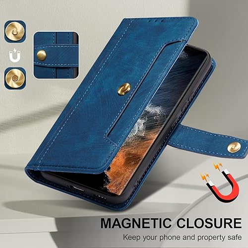 Miniatura 4 de QLTYPRI Funda tipo cartera para Samsung Galaxy S22 Ultra, piel sintética con tapa y ranuras para tarjetero, cierre magnético, función atril, a