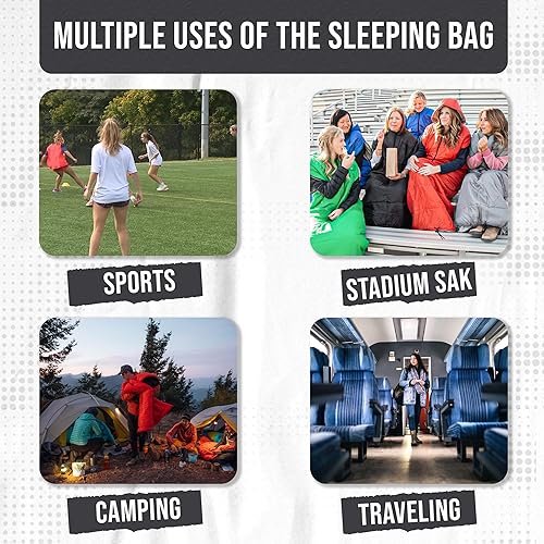 Miniatura 7 de Flourish Saco de dormir con capucha, agujeros para los brazos con cremallera, bolsillos y parte inferior, para acampar y senderismo en clima frío