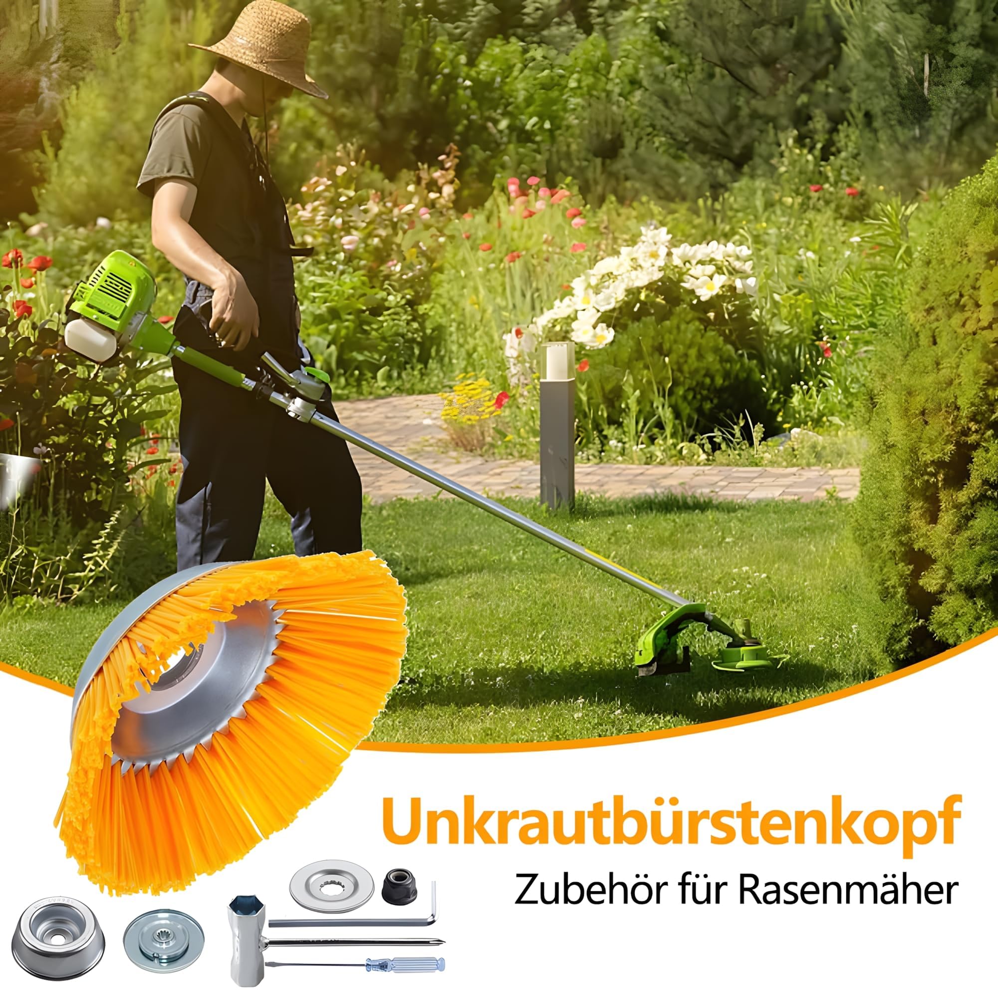 Unkrautbürste Nylonbürste, Unkrautbürste Wildkrautbürste, Nylonbürste Freischneider, Nylon UnkrautbüRstenkopf, Nylon-Borsten 200 mm x 25,4 mm, für Rasentrimmer, Motorsense, Unkraut Moosentfernung