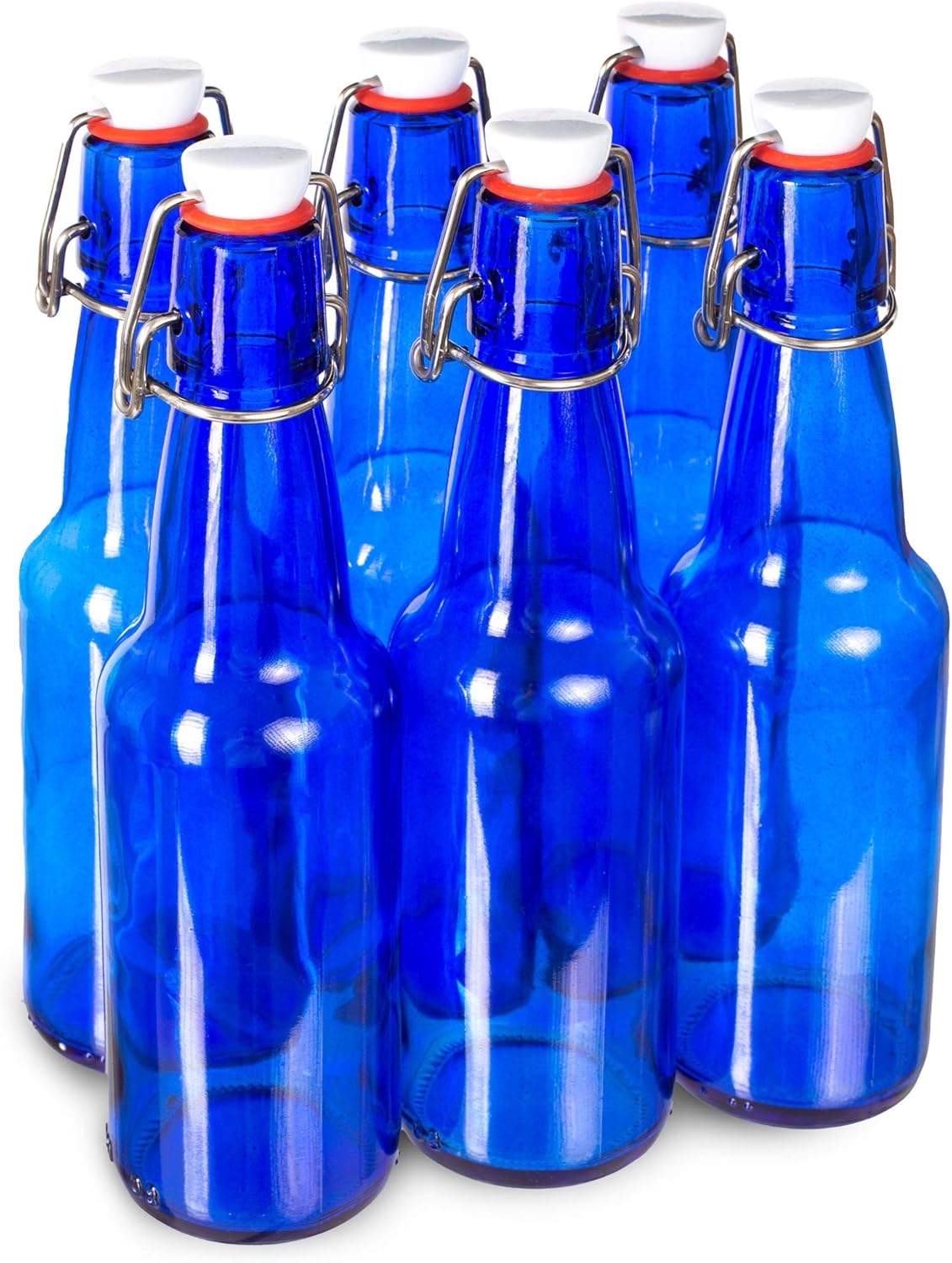 Blue Glass Grolsch Beer Bottles - Airtight Seal with Swing Top/Flip Top Stoppers - Supplies for Home Brewing & Fermenting of Alcohol, Kombucha Tea, Wine, Homemade Soda (6-Pack)