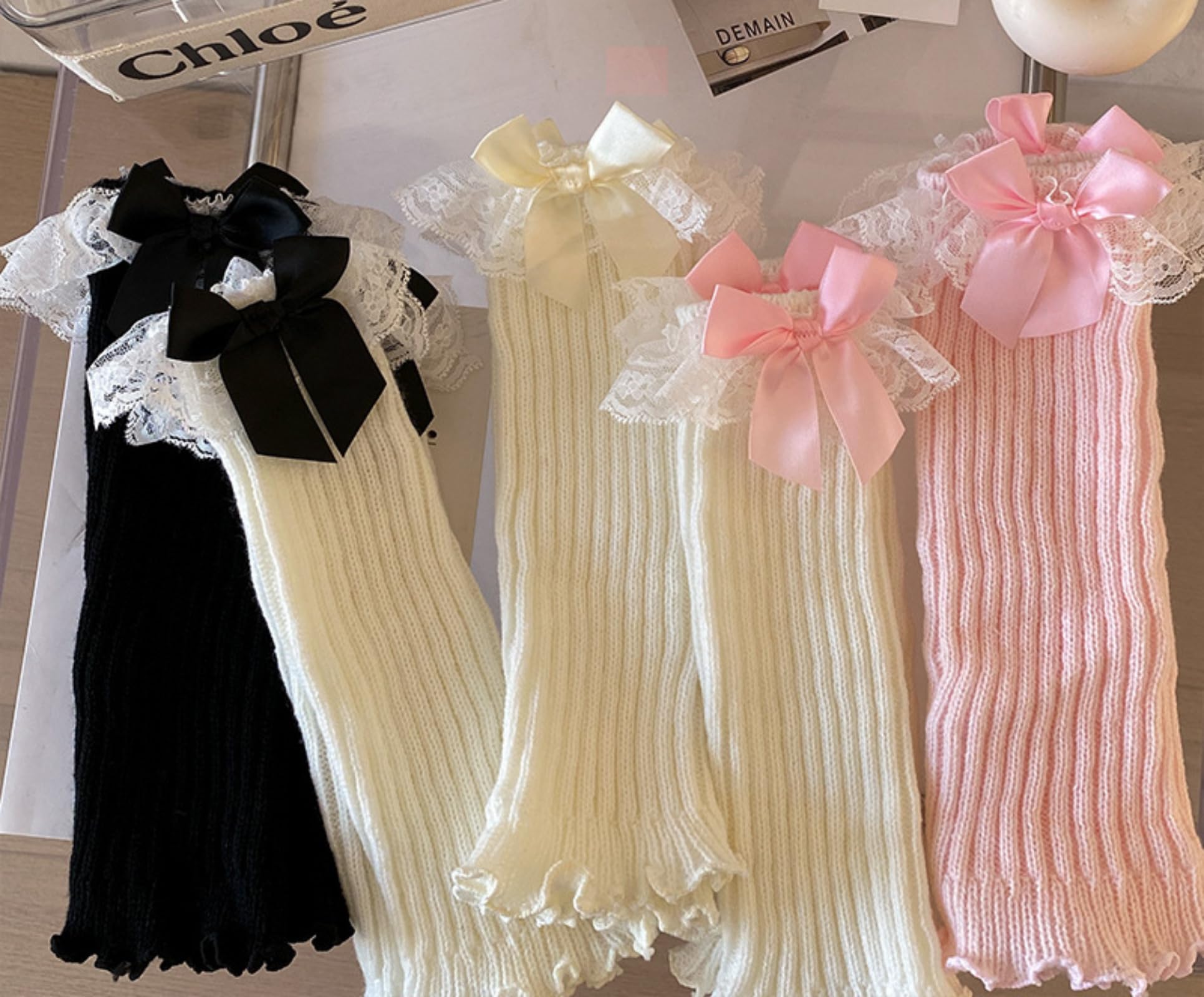Scaldamuscoli per gambe a maglia con fiocco per ragazze, morbidi, traspiranti, larghi, calzini caldi, adatti per bambini dai 3 ai 13 anni