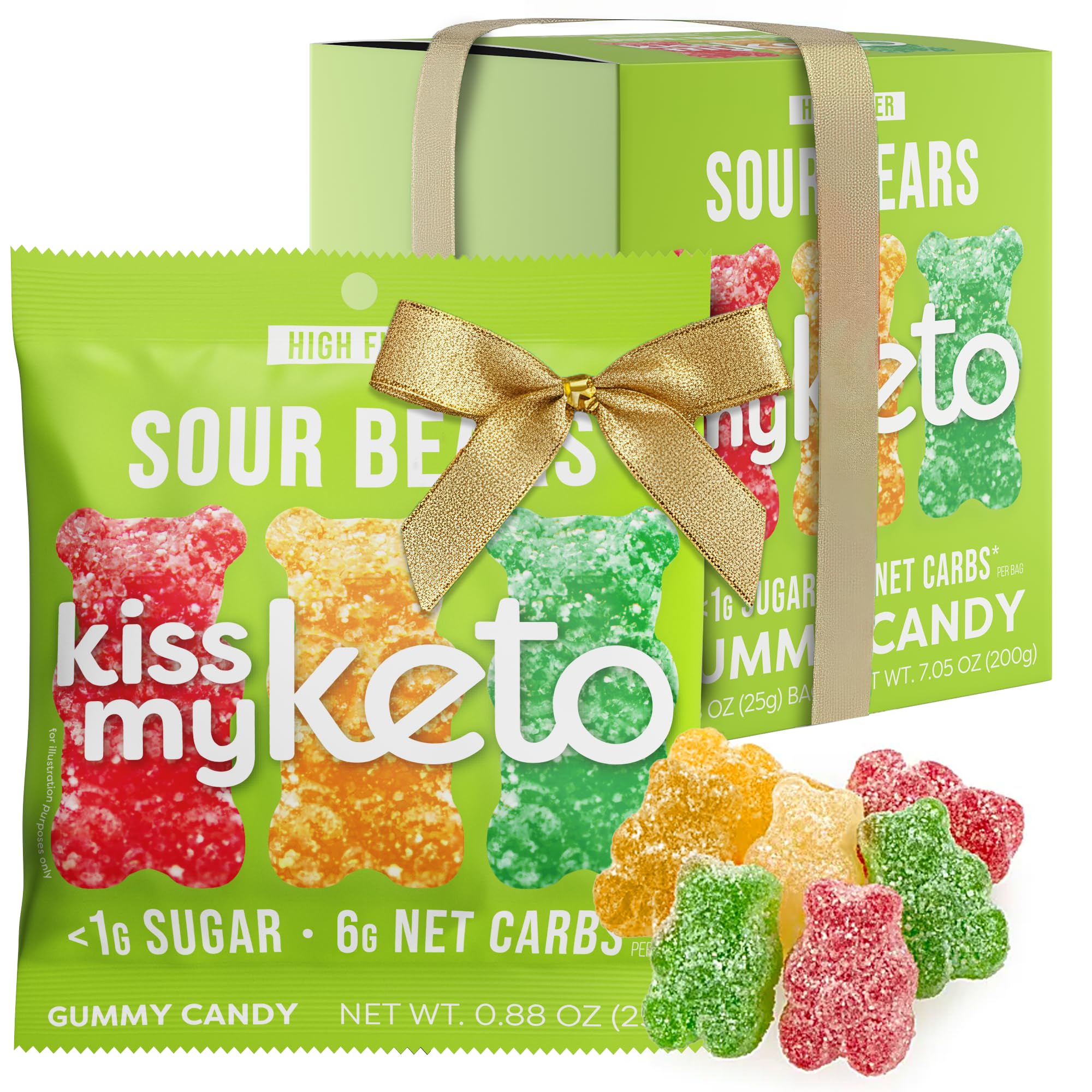 Kiss My Keto Sour Sugar Free Gummy Bears, 8-Pack – Satisfy Cravings while Staying in Ketosis – High Fiber, 6g Net Carbs, Non-GMO, Vegan, & No Gluten – Fruity Sugar Free Gummies