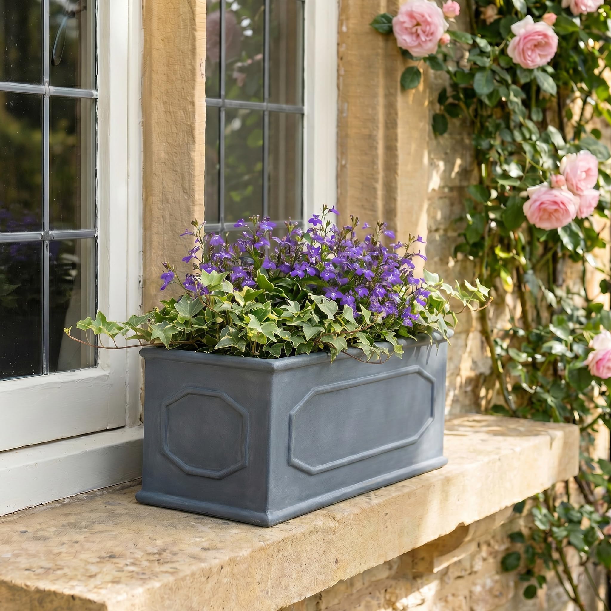 IDEALIST Plant Pots 40cm Window Box Planter, Faux Lead Reinforced Stone, 7L — image 1