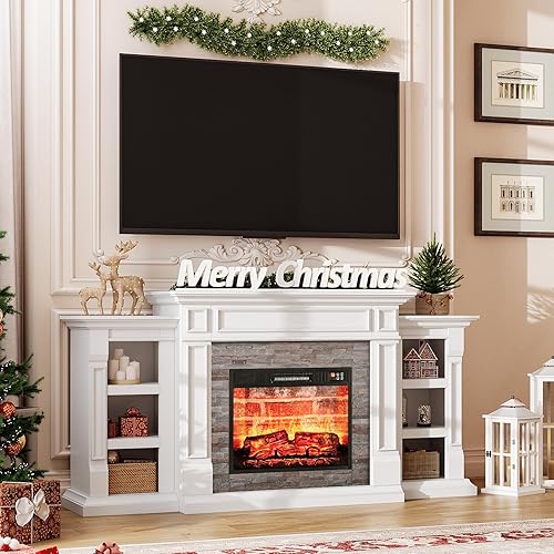 Miniatura 3 de LGHM Chimenea eléctrica de 72 pulgadas con chimenea, soporte de TV para televisores de hasta 80 pulgadas, moderno centro de entretenimiento con