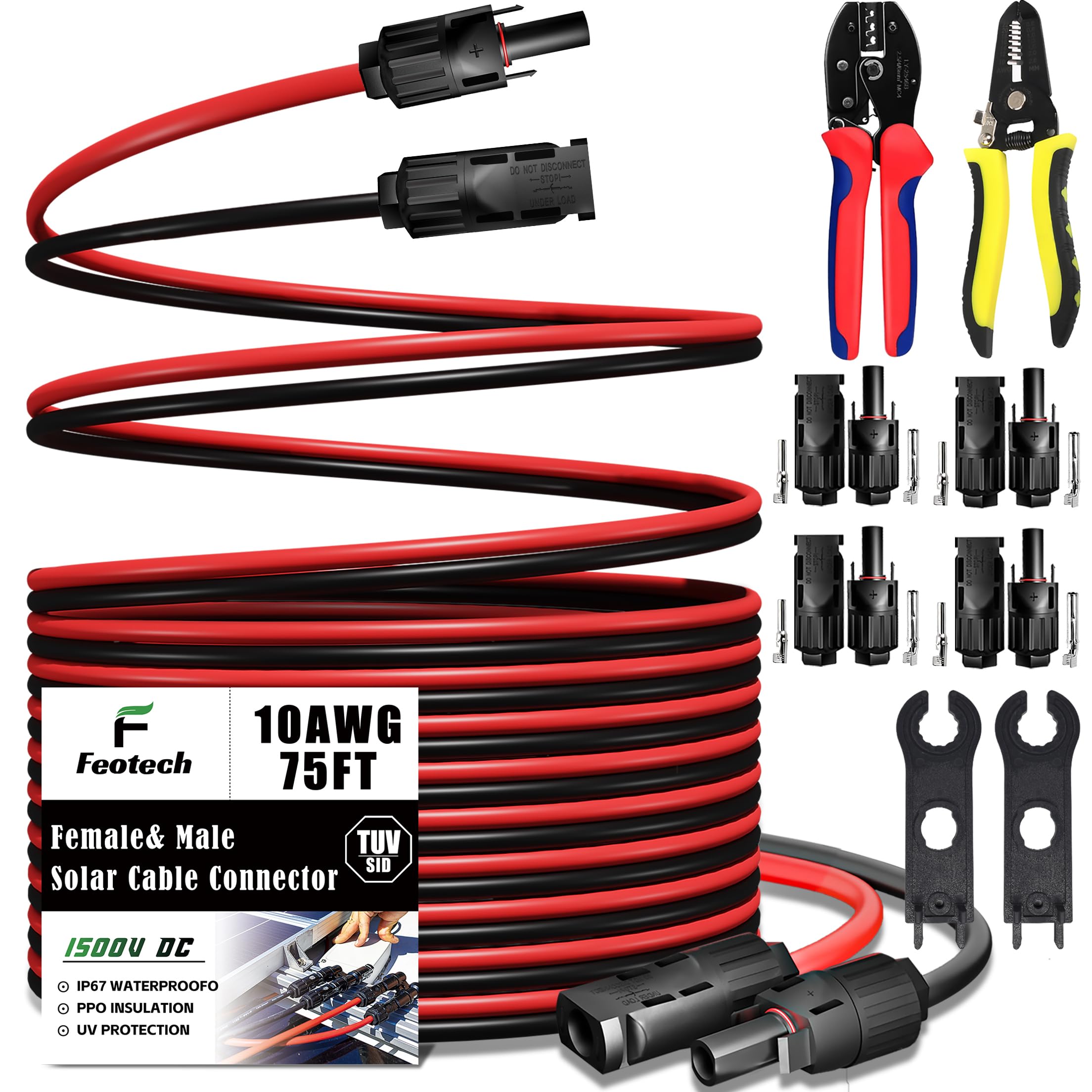 Cable de extensión solar de doble alambre de 75 pies, conector de panel solar de 10 AWG (6 mm²), con conectores solares IP67 macho/hembra para exteriores, automóvil, caravana, barco, panel