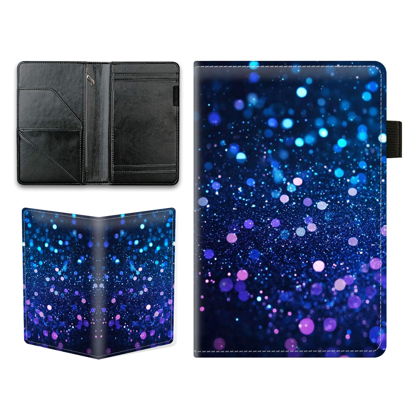 KUJKBFWJ Server Books for Waitress - Cute Server Guest Book with Zipper Pocket & Note Pad Holder | PU Leather Waiter Book Organizer, Apron-Compatible Server Wallet, Blue Glitter