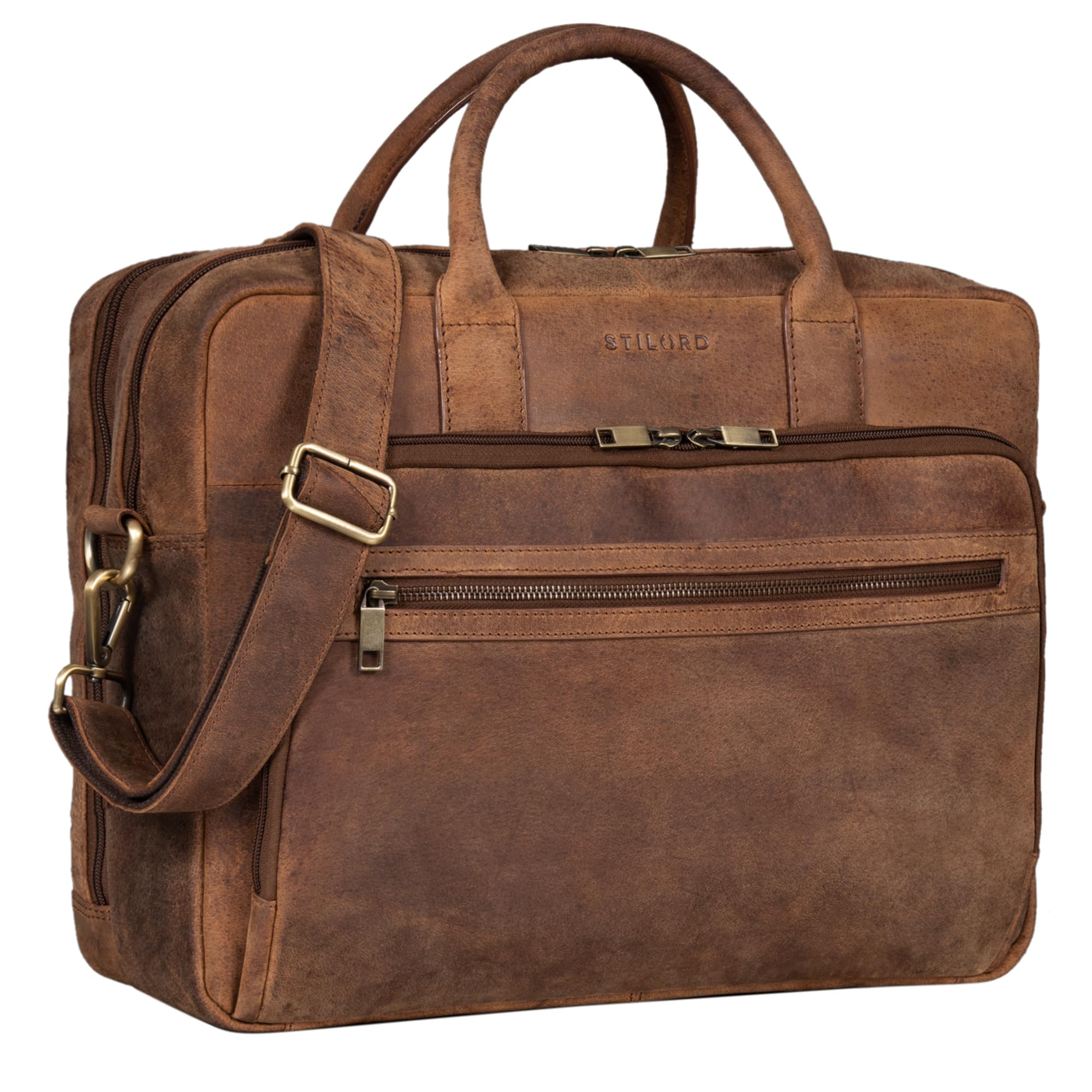 STILORD Dawson Leder Aktentasche Umhängetasche mit Laptopfach 15,6 Zoll Vintage Bürotasche DIN A4 Notebooktasche Business Akten Tasche aus Echtem Leder Damen & Herren Farbe:Torino - braun