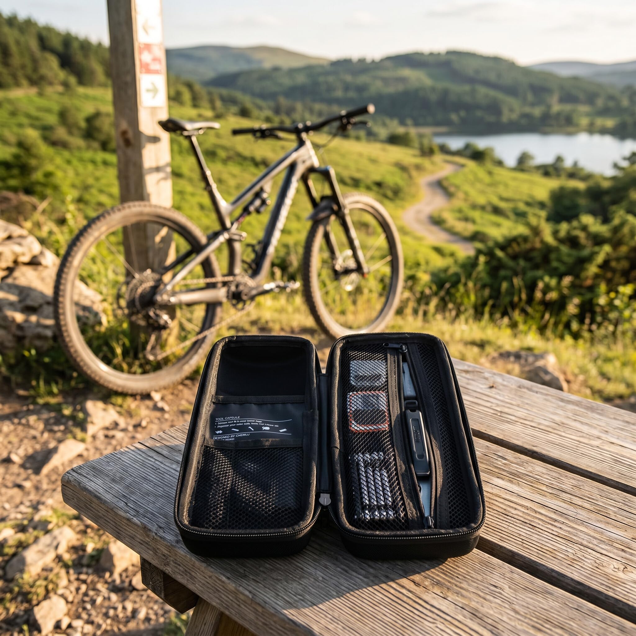 Bolsa de Cuadro de Bicicleta, Sillín y Portabotellas de Agua - Kit de Herramientas de Reparación y Mantenimiento Con Cubierta Dura