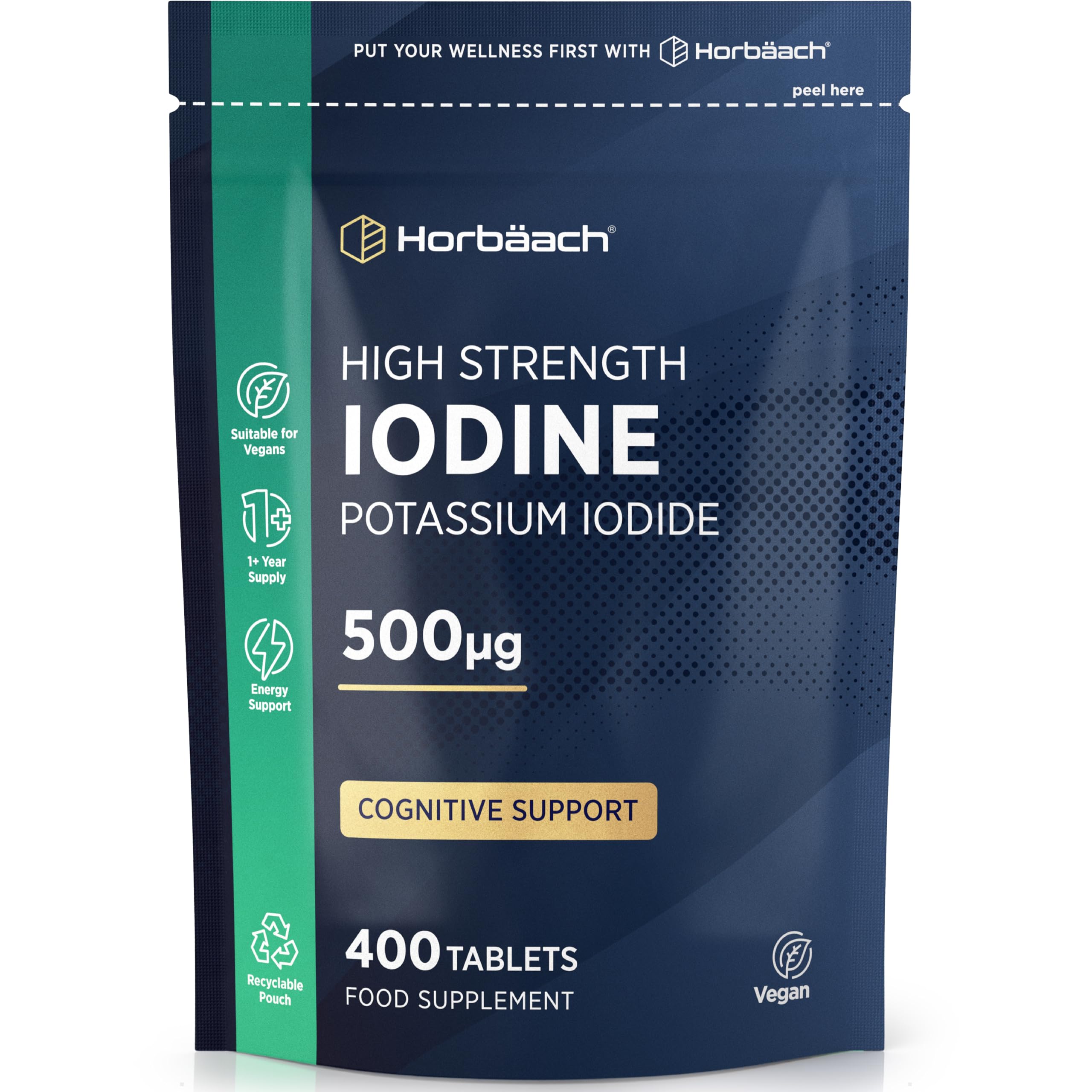 Iodine Supplement 500mcg 400 Vegan Tablets (1 Year Supply) High Strength
