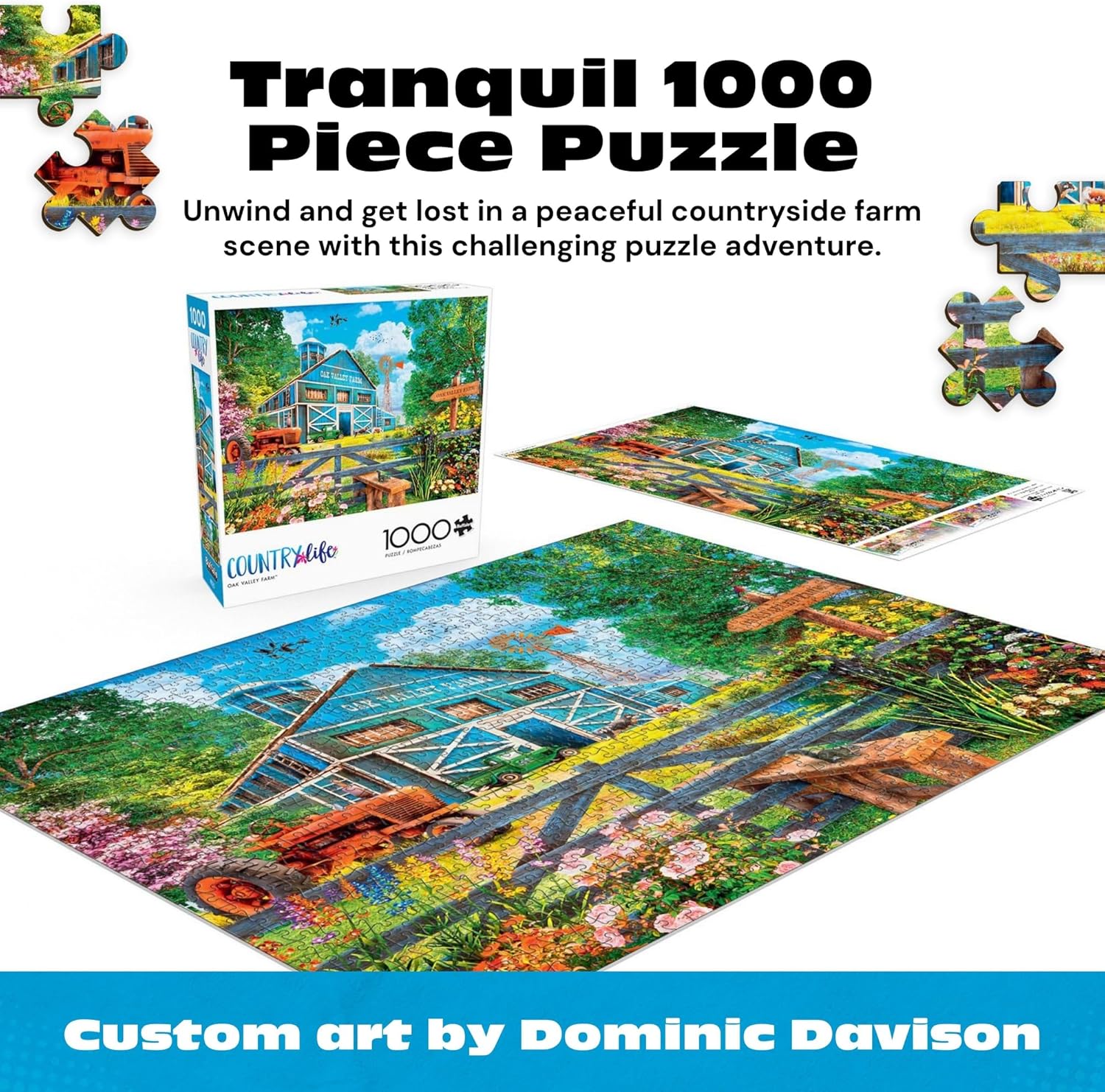 Buffalo Games - 1000 Piece Jigsaw Puzzle Dominic Davison Oak Valley Farm, Made in USA, Premium Recycled Board, Full-Color Poster, Giftable