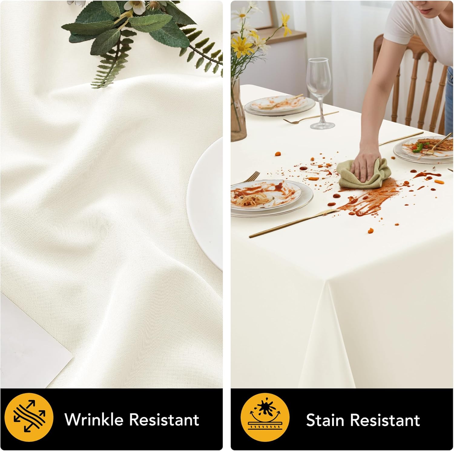 6-Pack Ivory Tablecloths for Square Tables, 54 x 54 Inches, Stain-Resistant Polyester Fabric for 2 Foot Tables - Washable Table Covers for Weddings, Banquets, Birthday Parties, Events thumbnail