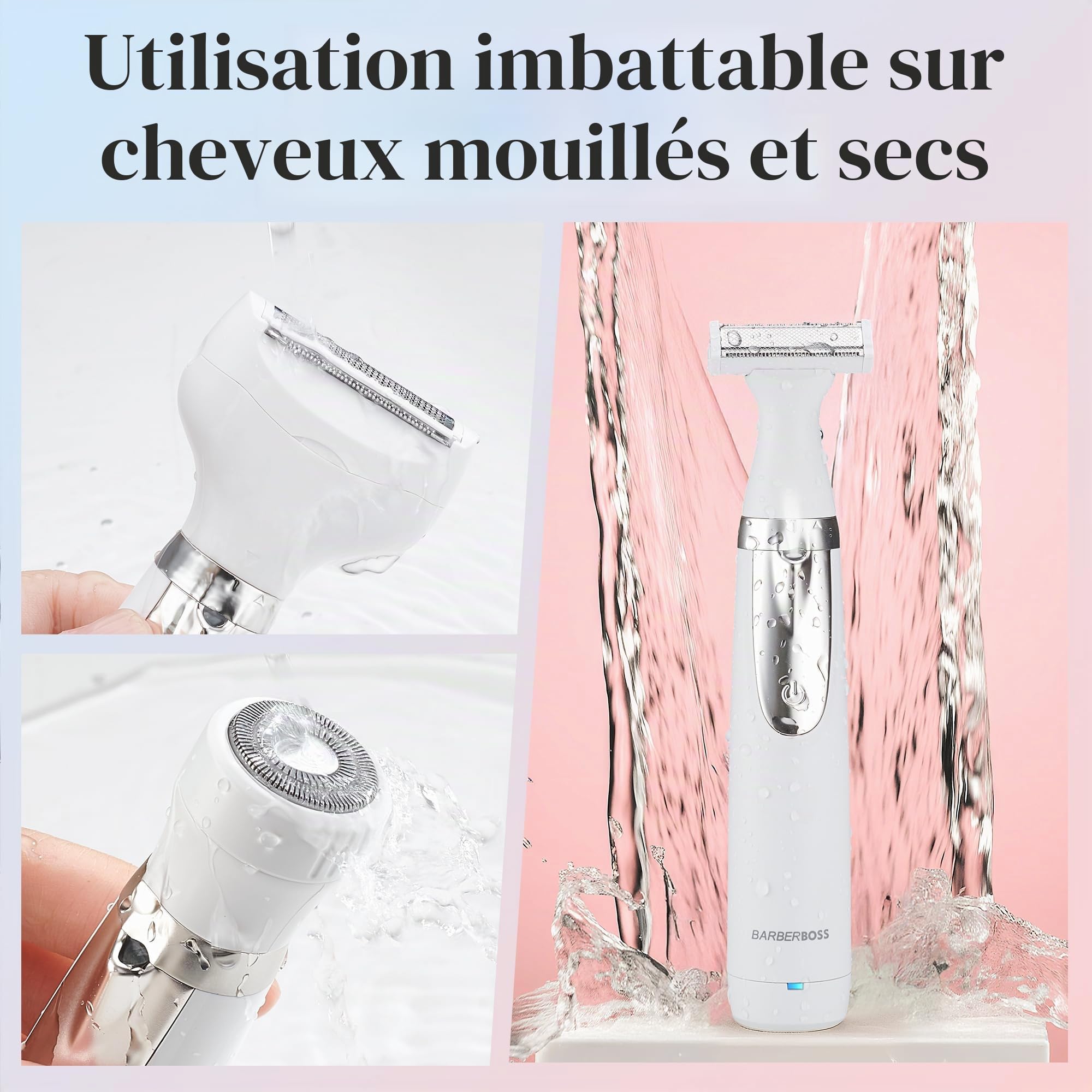 BarberBoss Rasoir électrique pour femme, portable 3 en 1 pour femme, rasoir corps, bikini et visage, rasoir sans fil, épilation visage, rechargeable par USB, QR-8003 | Rasoir portable, pour le corps, le bikini et le visage, sans fil, rasoir humide et sec,