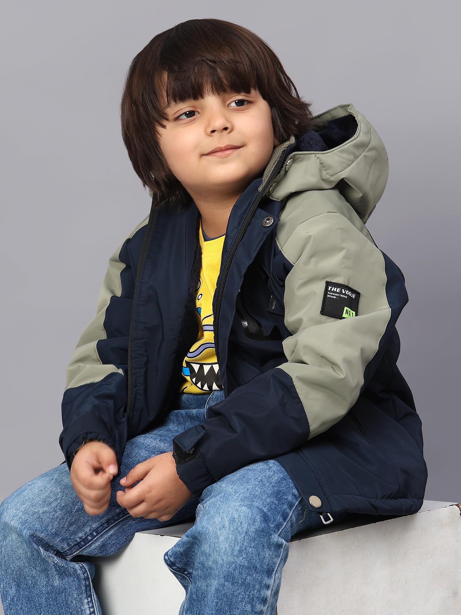 Sky Heights Boys Quilted Bomer Colorblock Hooded Jacket - Image 6 thumbnail