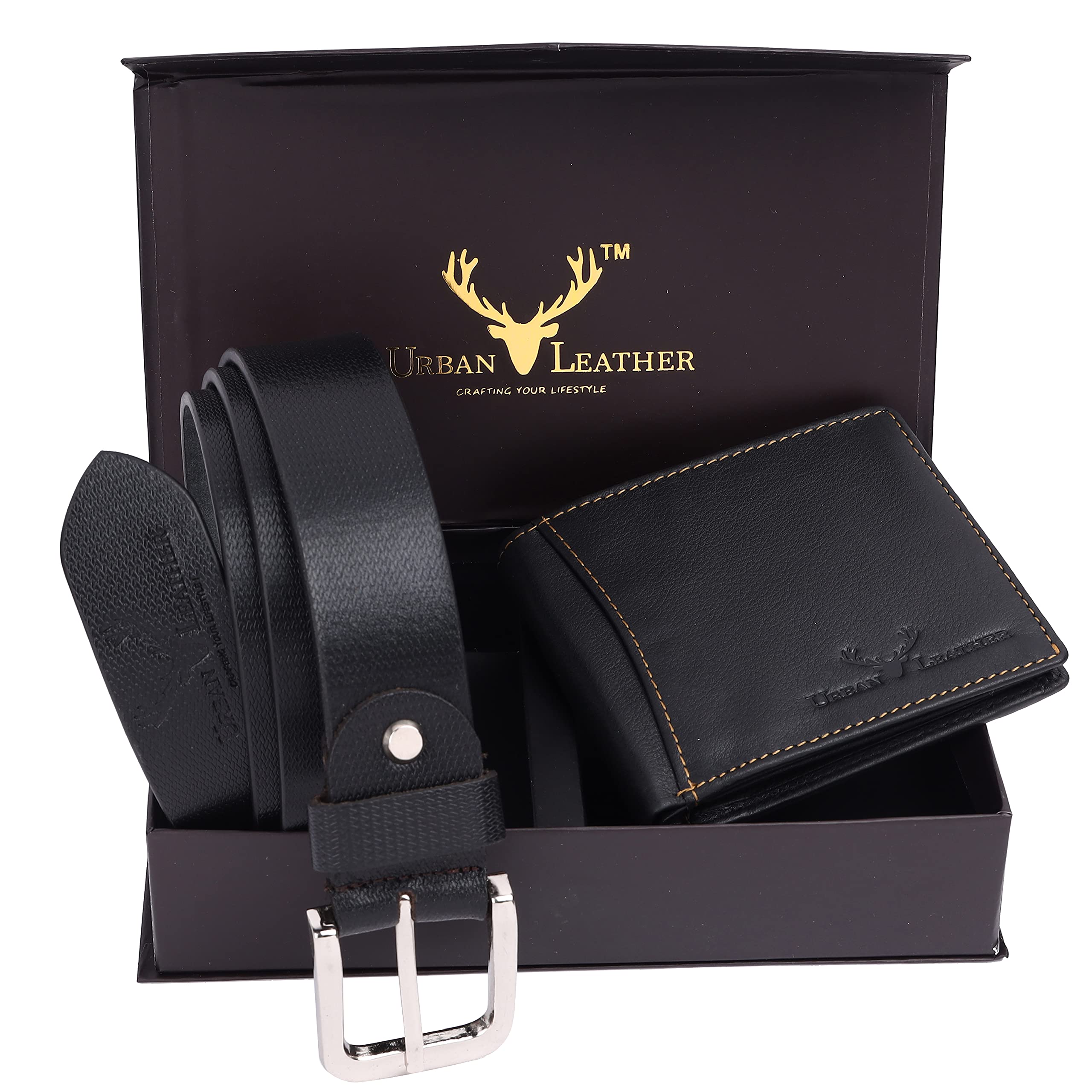 Gift Hamper for Men | Black Genuine Leather RFID Protected Wallet and Black Genuine Leather Belt Men's Combo Gift Set(000CMB010-B3B_BZ)-image-10