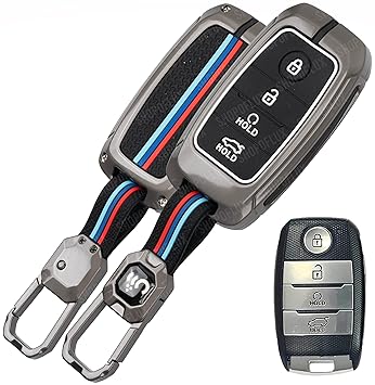 SHOPOFLUX Metal Key Cover Compatible with Kia Seltos | Sonet | Carens 4 Button Smart Key (Black) (Pack 1) - image, photos