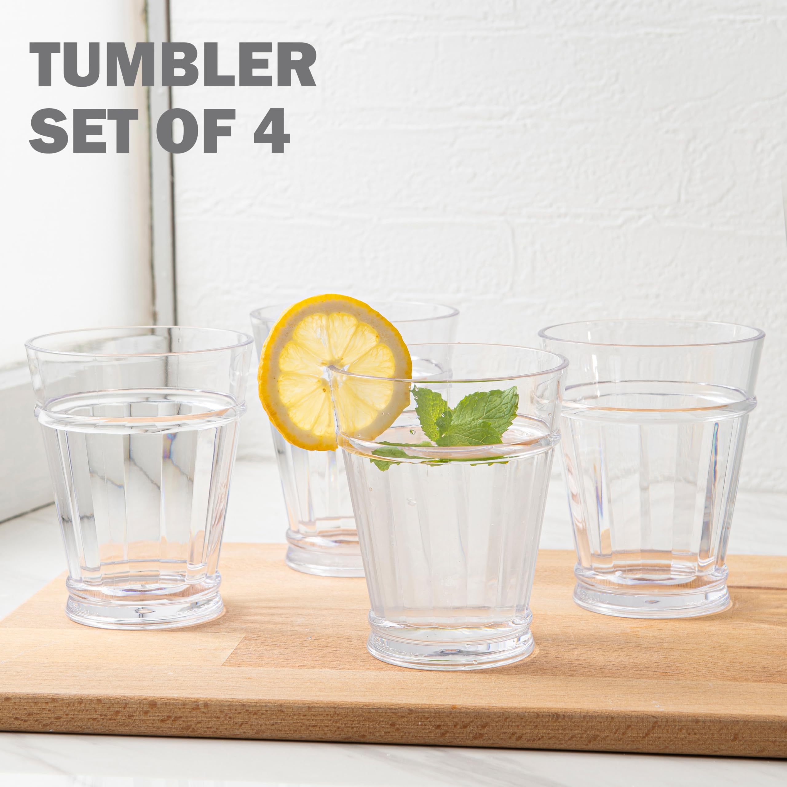 bzyoo Liberty Kurzbecher-Set, 370 ml, 4-teilig, BPA-frei, bruchsicherer, lebensmittelechter Kunststoff, langlebige Cocktailgläser für Whiskey, Scotch und kalte Getränke