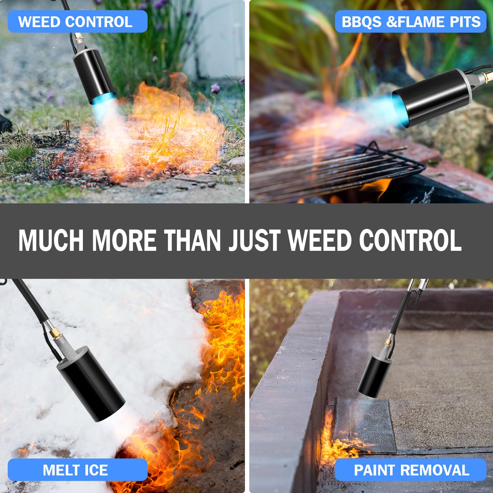 Antorcha de propano para malas hierbas, alta salida de 1200.000 BTU con control de llama, brazo largo desmontable de 76.2 cm para asfalto de techo, nieve helada, marca de carretera, carbón