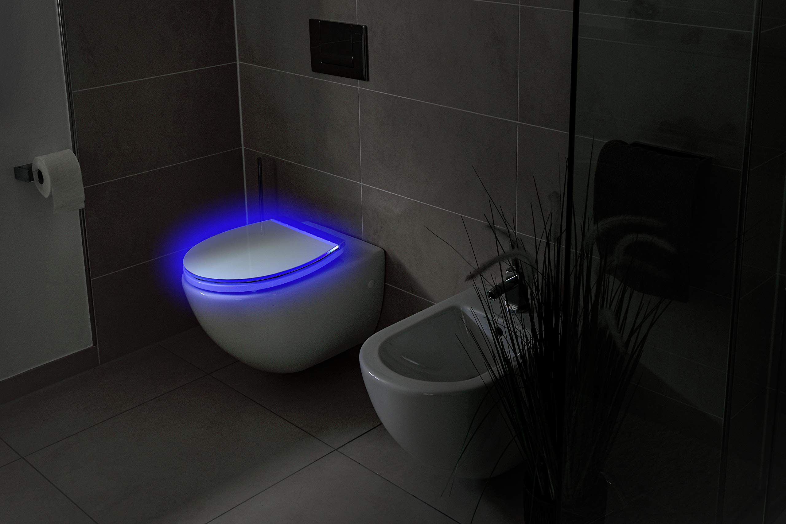 Cornat KSDSC363 - Asiento de inodoro con iluminación LED suave por la noche, con sensor acústico, función Quick Up & Clean, descenso automático, montaje cómodo desde arriba, asiento de inodoro, tapa | Con sensor acústico – Función Quick Up y Clean – Desce