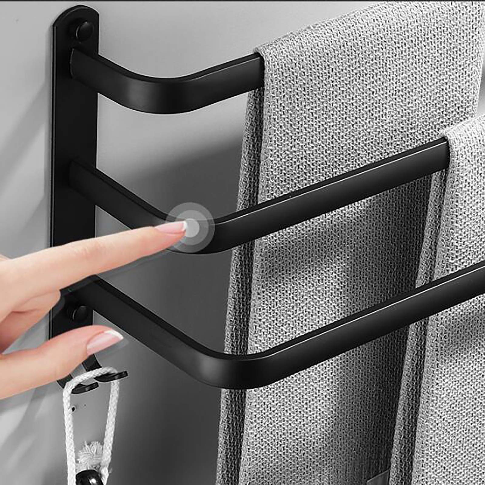Portasciugamani da Bagno Nero a Parete, Portasciugamani da Bagno a Tre Strati, Portasciugamani in Alluminio Spazio Impermeabile e Antiruggine per Cucina, Doccia, Hotel/60Cm