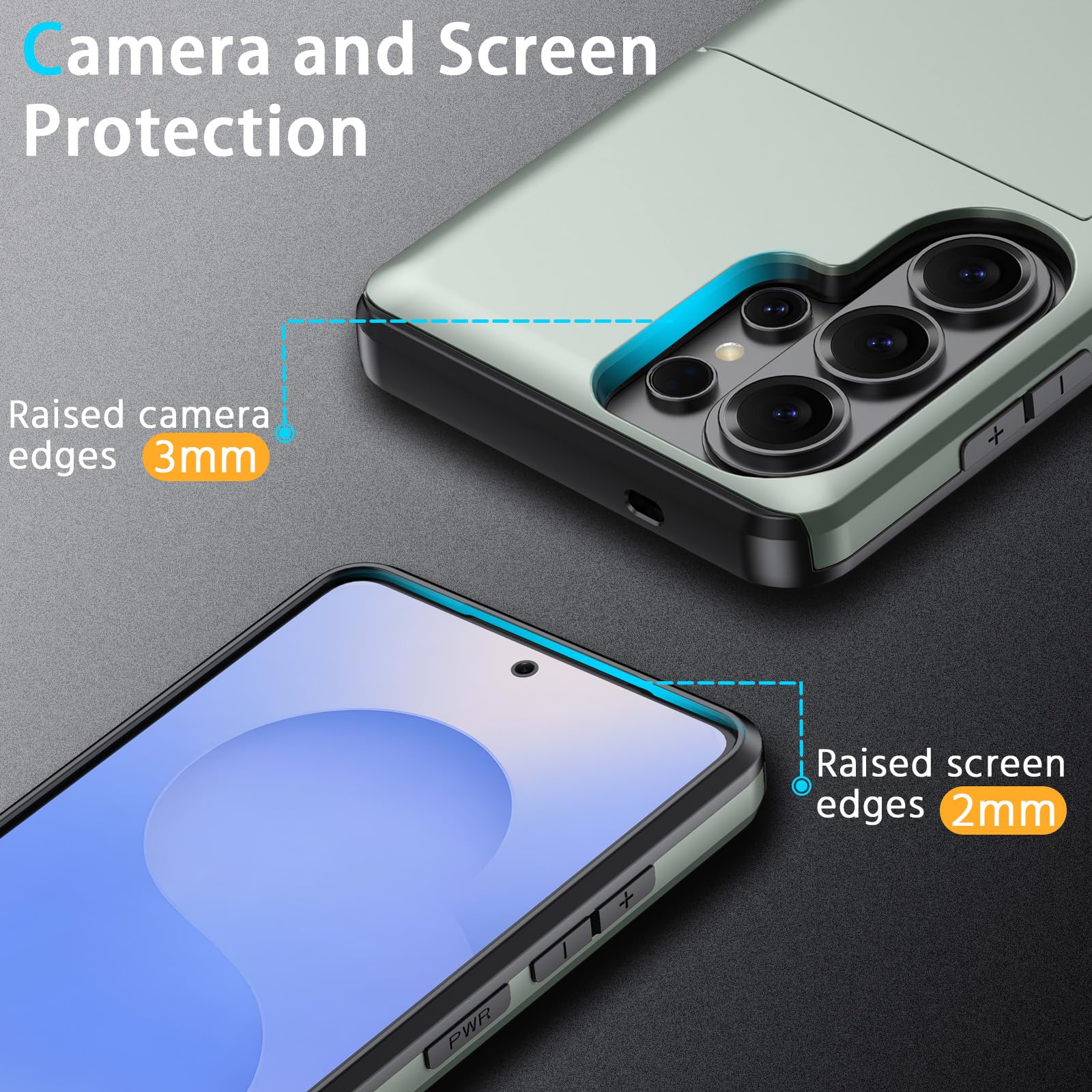 Etui do iPhone 13 Mini 5.4 z ukrytym schowkiem na kartę, pancerne etui z twardego PC miękkiego TPU, smukłe matowe etui z przesuwną kieszenią na 1-2 karty Ciemnozielony
