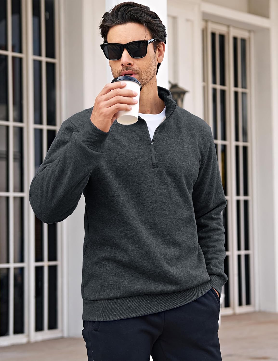 MAGCOMSEN Men's Sherpa Lined Quarter Zip Fleece Heavyweight Pullover Winter Warm Sweatshirts - Image 2