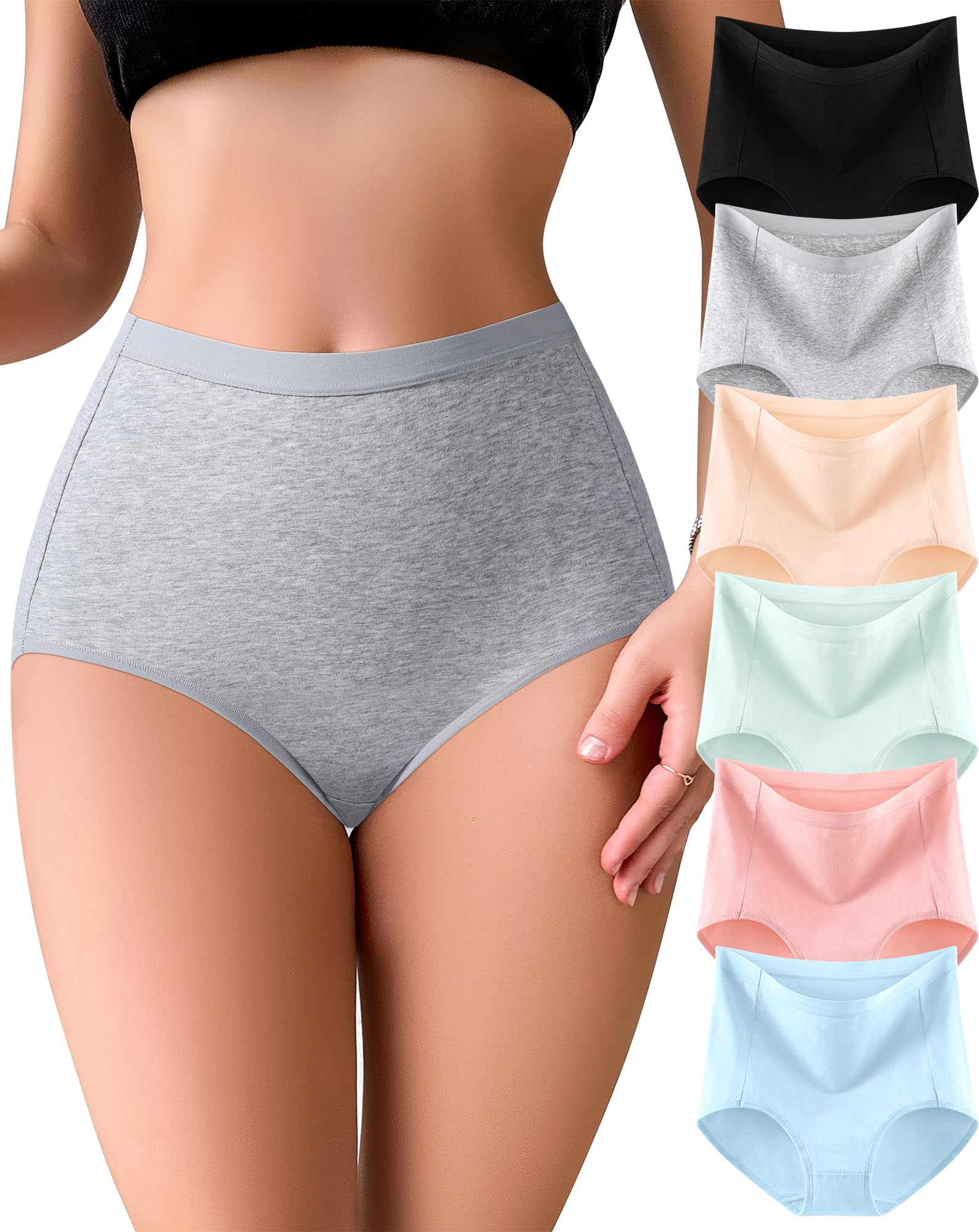 Envlon Womens Underwear High Waisted Cotton Soft Stretch Ladies Briefs Panties for Women Regular and Plus Size